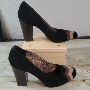 Missoni x Target Women's Retro Pump Size 9 Black Suede Chevron Block Wooden Heel